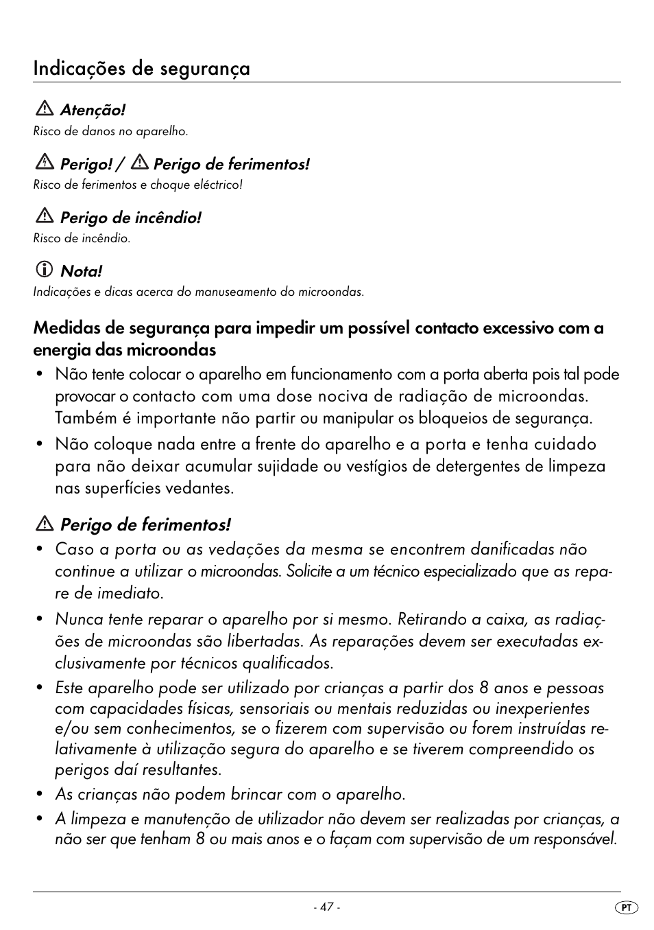 Indicações de segurança | Silvercrest SMW 800 B2 User Manual | Page 50 / 113