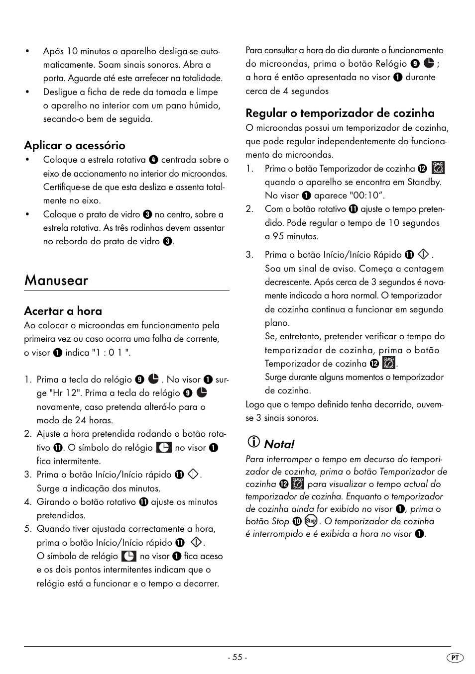 Manusear, Aplicar o acessório, Acertar a hora | Regular o temporizador de cozinha, Nota | Silvercrest SMW 800 B2 User Manual | Page 58 / 113