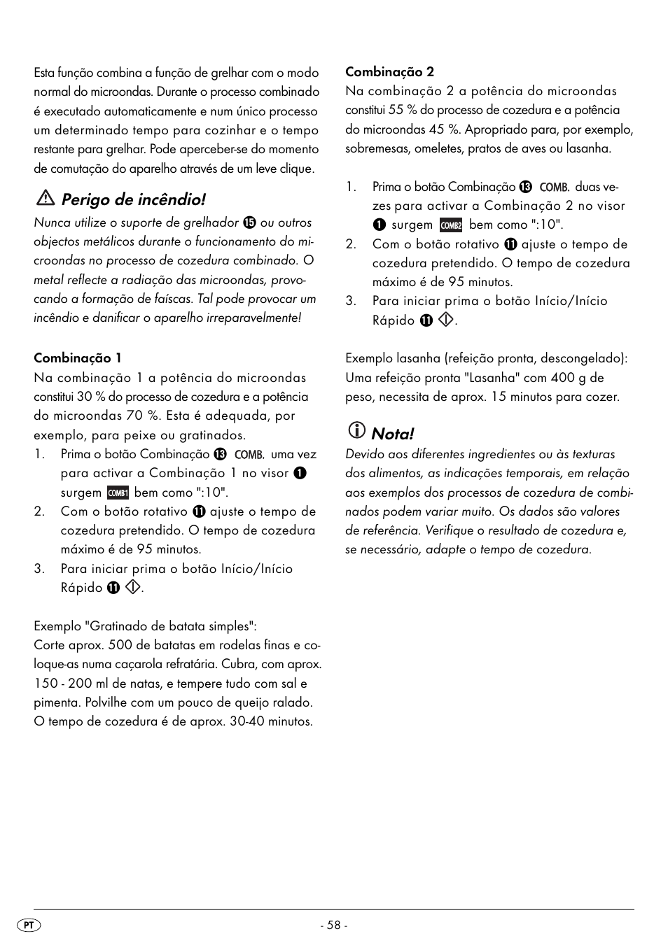 Perigo de incêndio, Nota | Silvercrest SMW 800 B2 User Manual | Page 61 / 113