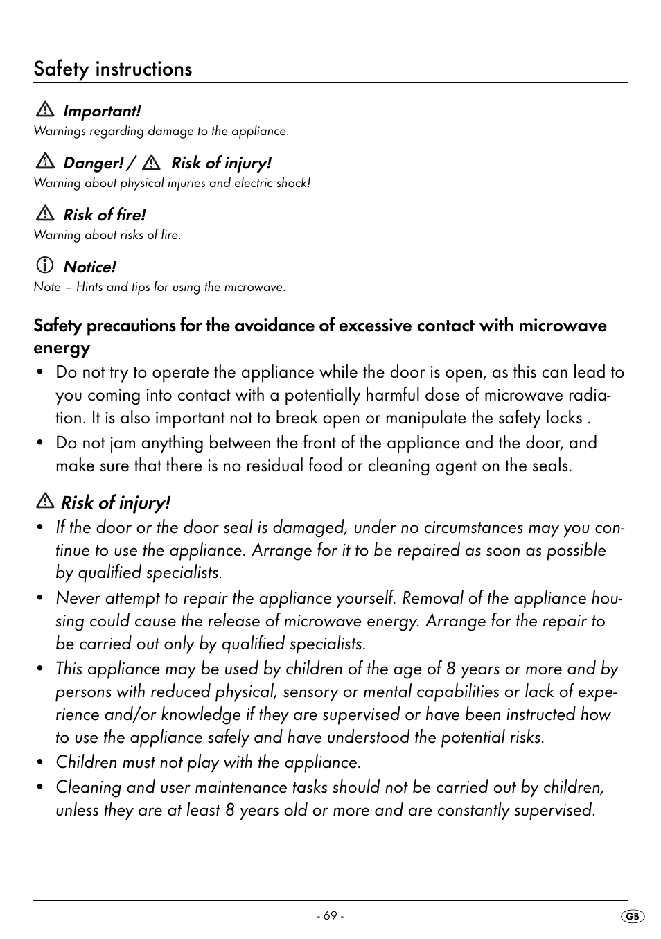 Safety instructions | Silvercrest SMW 800 B2 User Manual | Page 72 / 113
