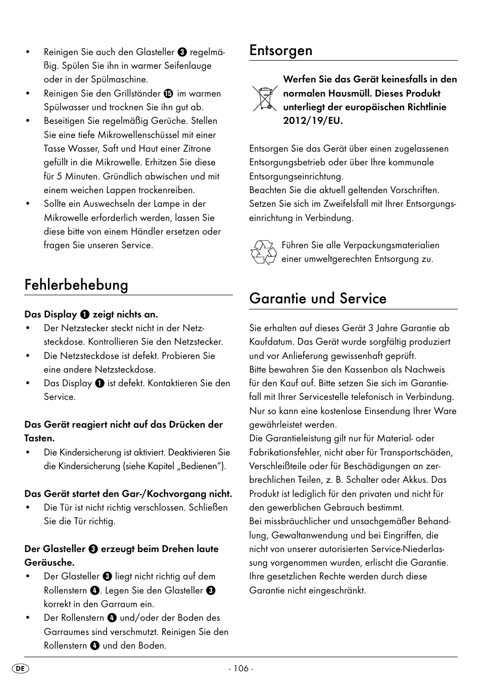 Fehlerbehebung, Entsorgen, Garantie und service | Silvercrest SMW 800 B2 User Manual | Page 109 / 111