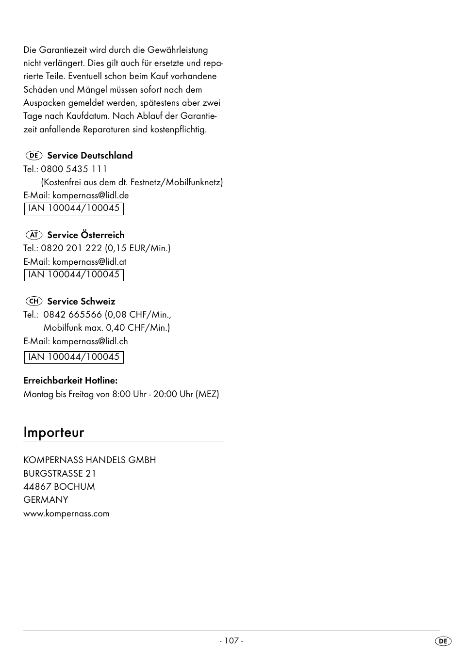 Importeur | Silvercrest SMW 800 B2 User Manual | Page 110 / 111