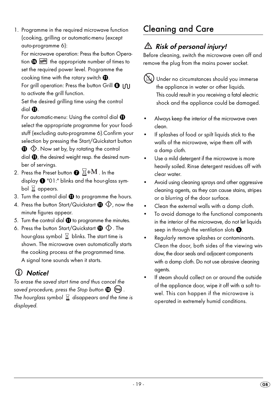 Cleaning and care, Notice, Risk of personal injury | Silvercrest SMW 800 B2 User Manual | Page 22 / 111