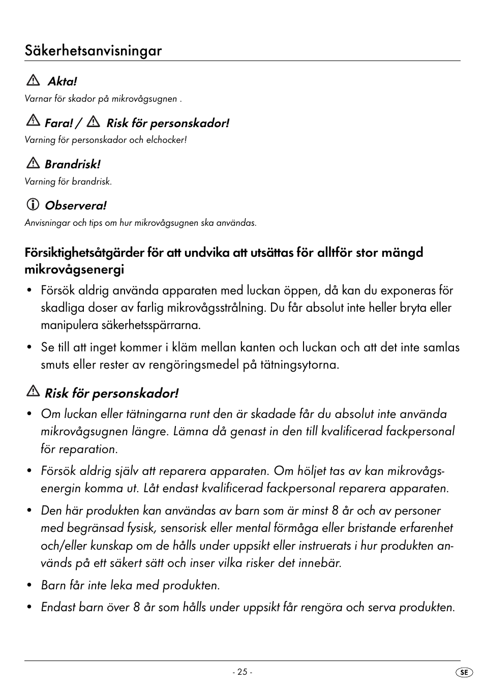 Säkerhetsanvisningar | Silvercrest SMW 800 B2 User Manual | Page 28 / 111