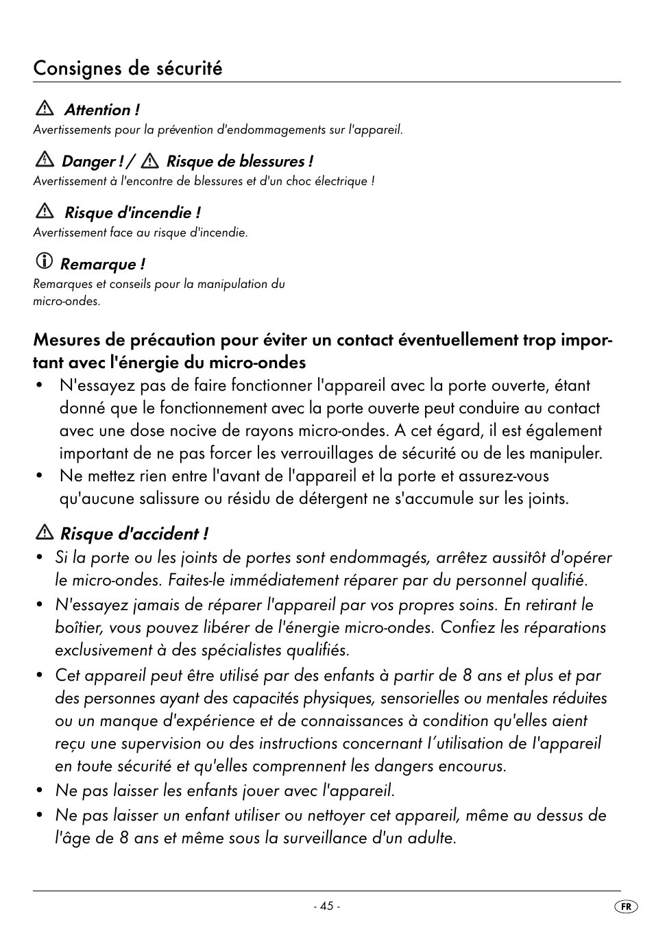 Consignes de sécurité | Silvercrest SMW 800 B2 User Manual | Page 48 / 111