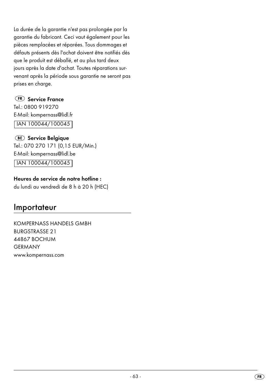 Importateur | Silvercrest SMW 800 B2 User Manual | Page 66 / 111