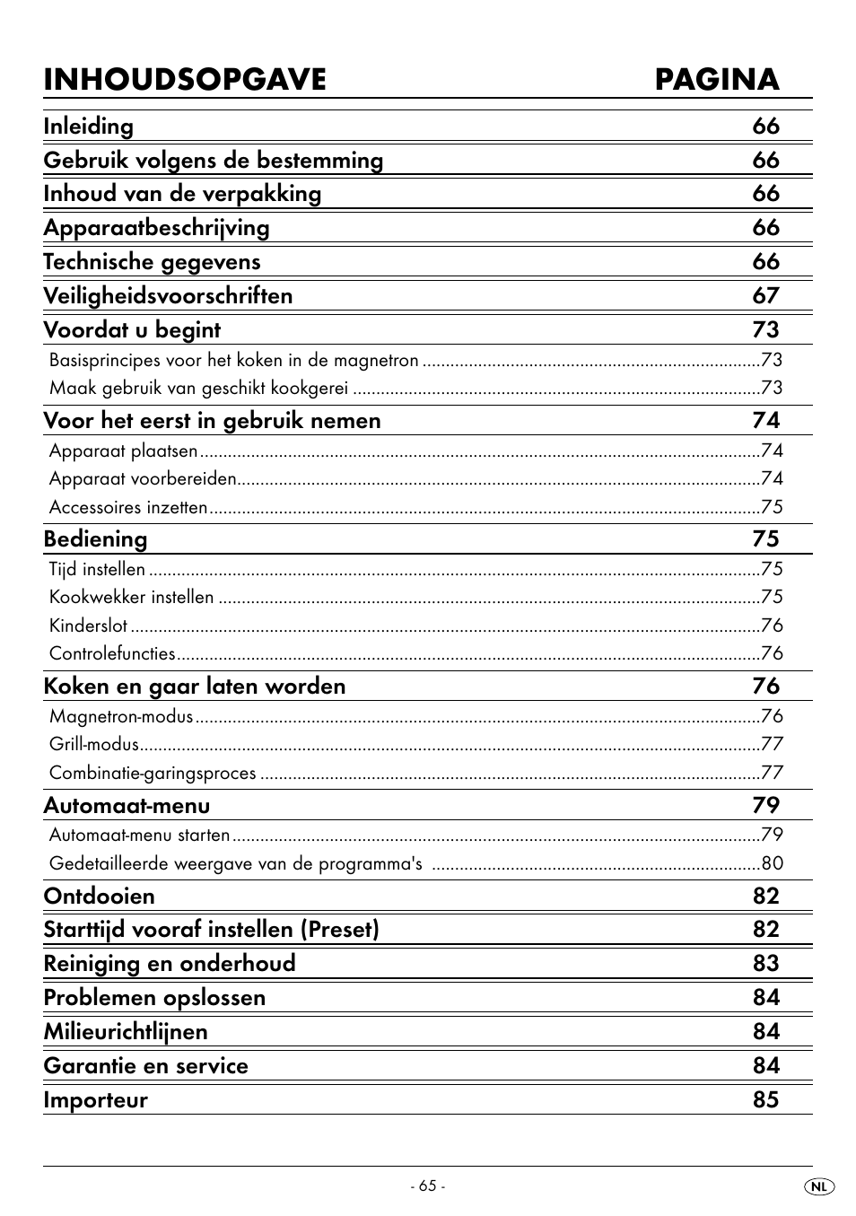 Inhoudsopgave pagina | Silvercrest SMW 800 B2 User Manual | Page 68 / 111