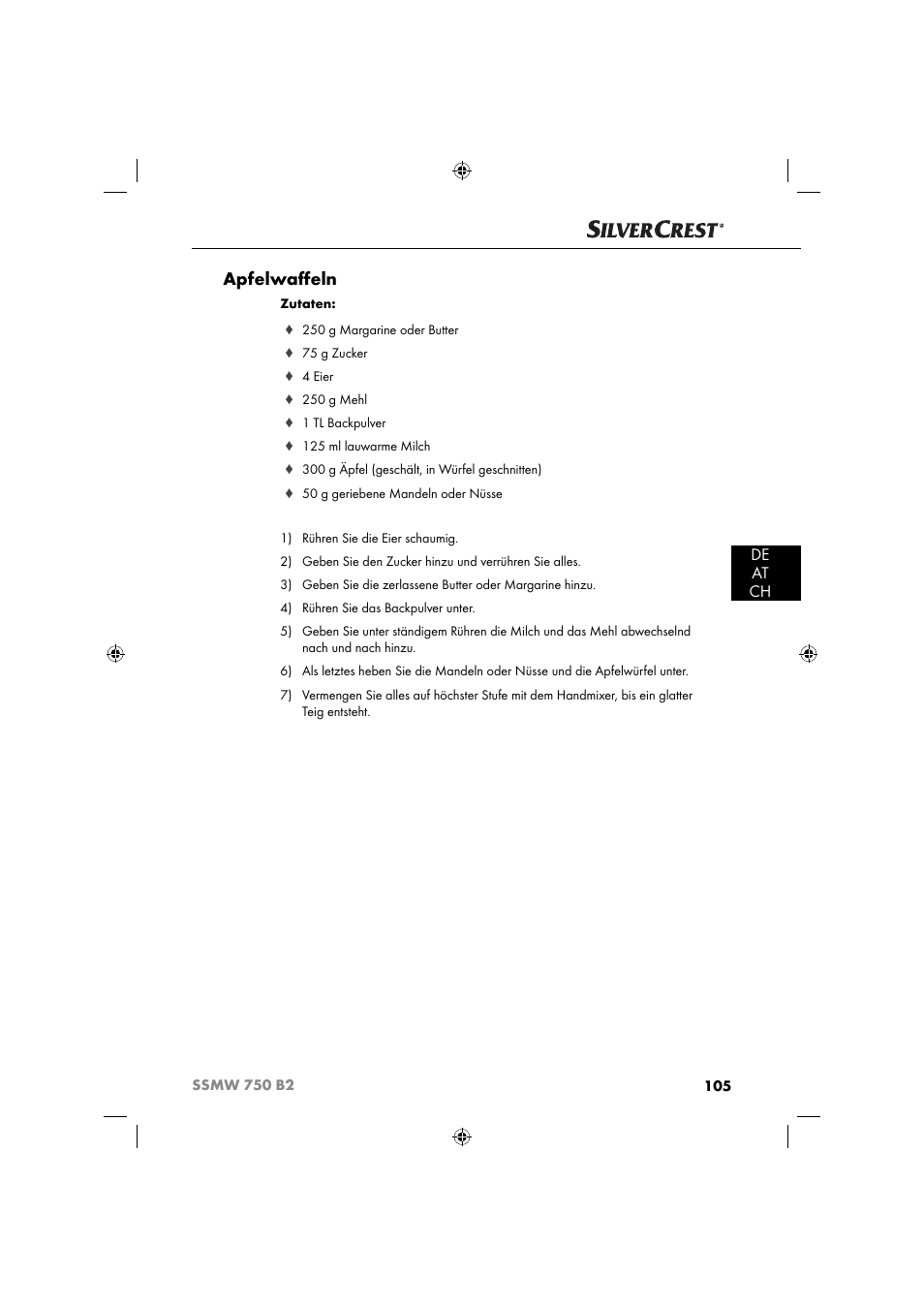 Apfelwaﬀ eln, De at ch | Silvercrest SSMW 750 B2 User Manual | Page 108 / 111