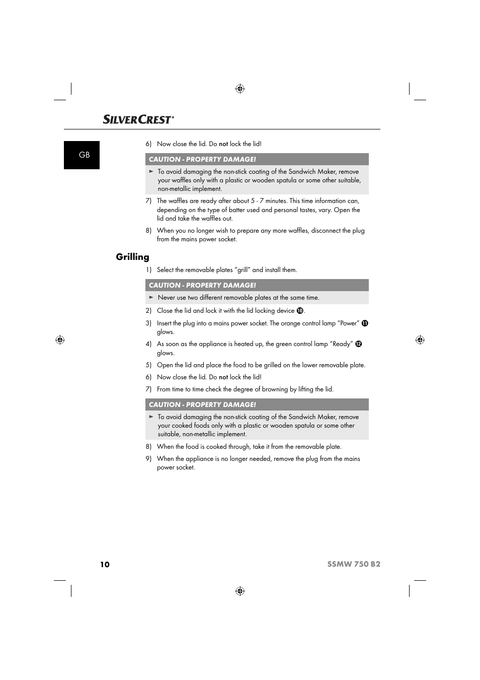 Grilling | Silvercrest SSMW 750 B2 User Manual | Page 13 / 111