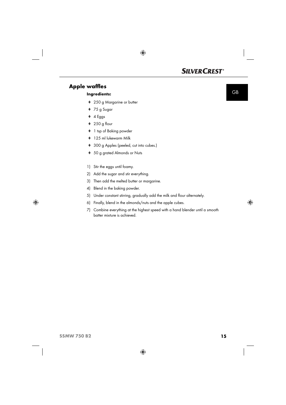 Apple waﬄ es | Silvercrest SSMW 750 B2 User Manual | Page 18 / 111