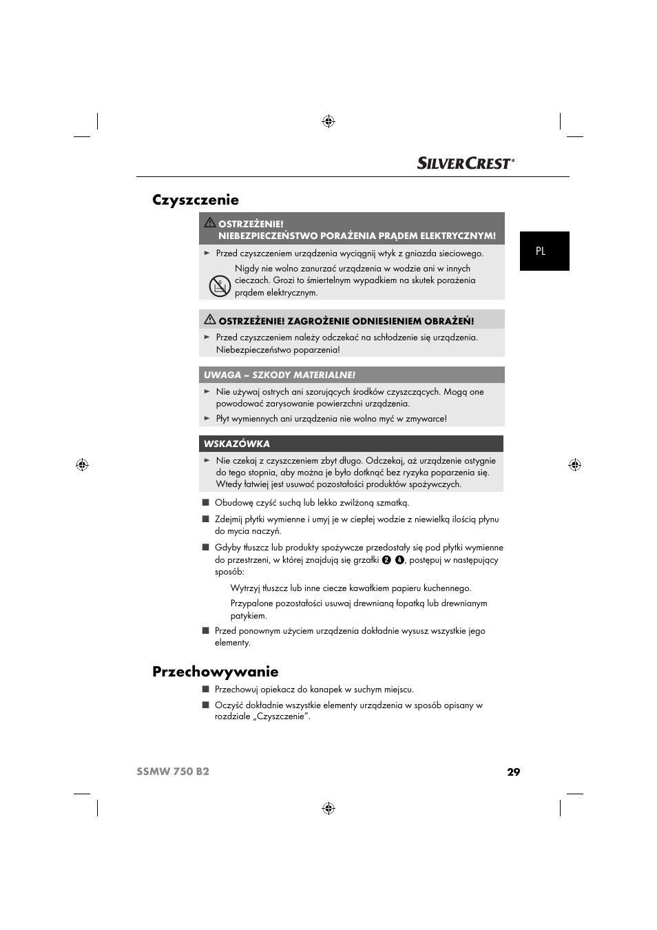 Czyszczenie, Przechowywanie | Silvercrest SSMW 750 B2 User Manual | Page 32 / 111