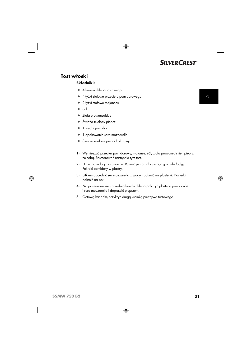 Tost włoski | Silvercrest SSMW 750 B2 User Manual | Page 34 / 111