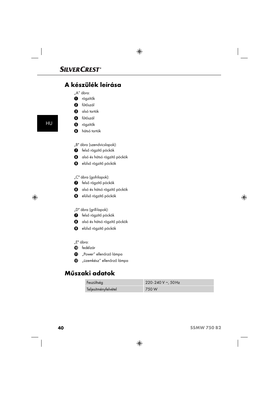 A készülék leírása, Műszaki adatok | Silvercrest SSMW 750 B2 User Manual | Page 43 / 111