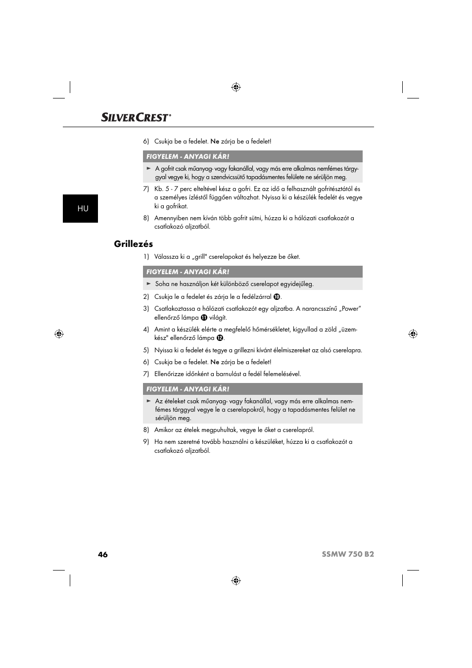 Grillezés | Silvercrest SSMW 750 B2 User Manual | Page 49 / 111