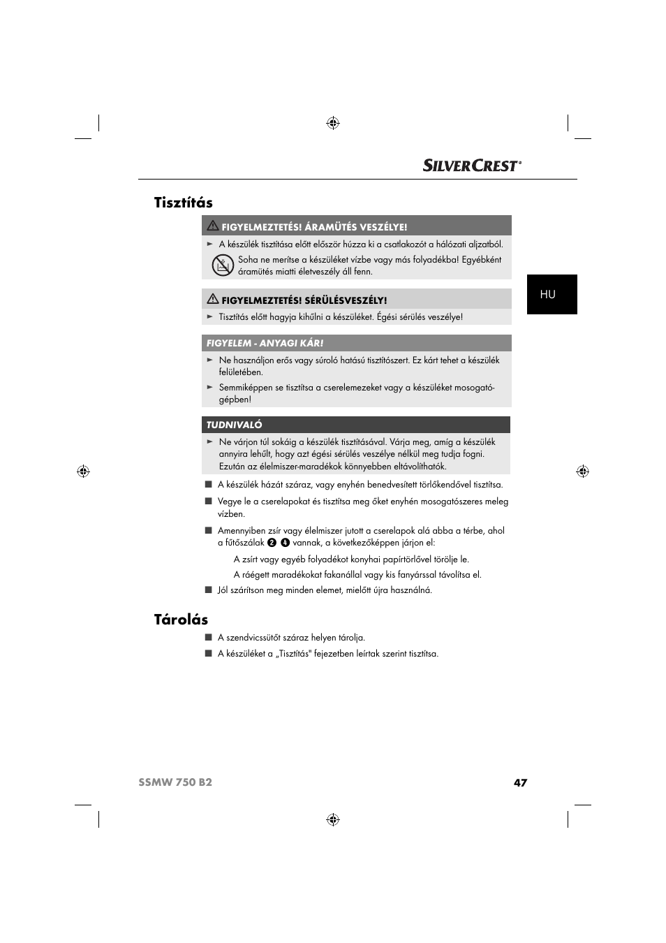 Tisztítás, Tárolás | Silvercrest SSMW 750 B2 User Manual | Page 50 / 111