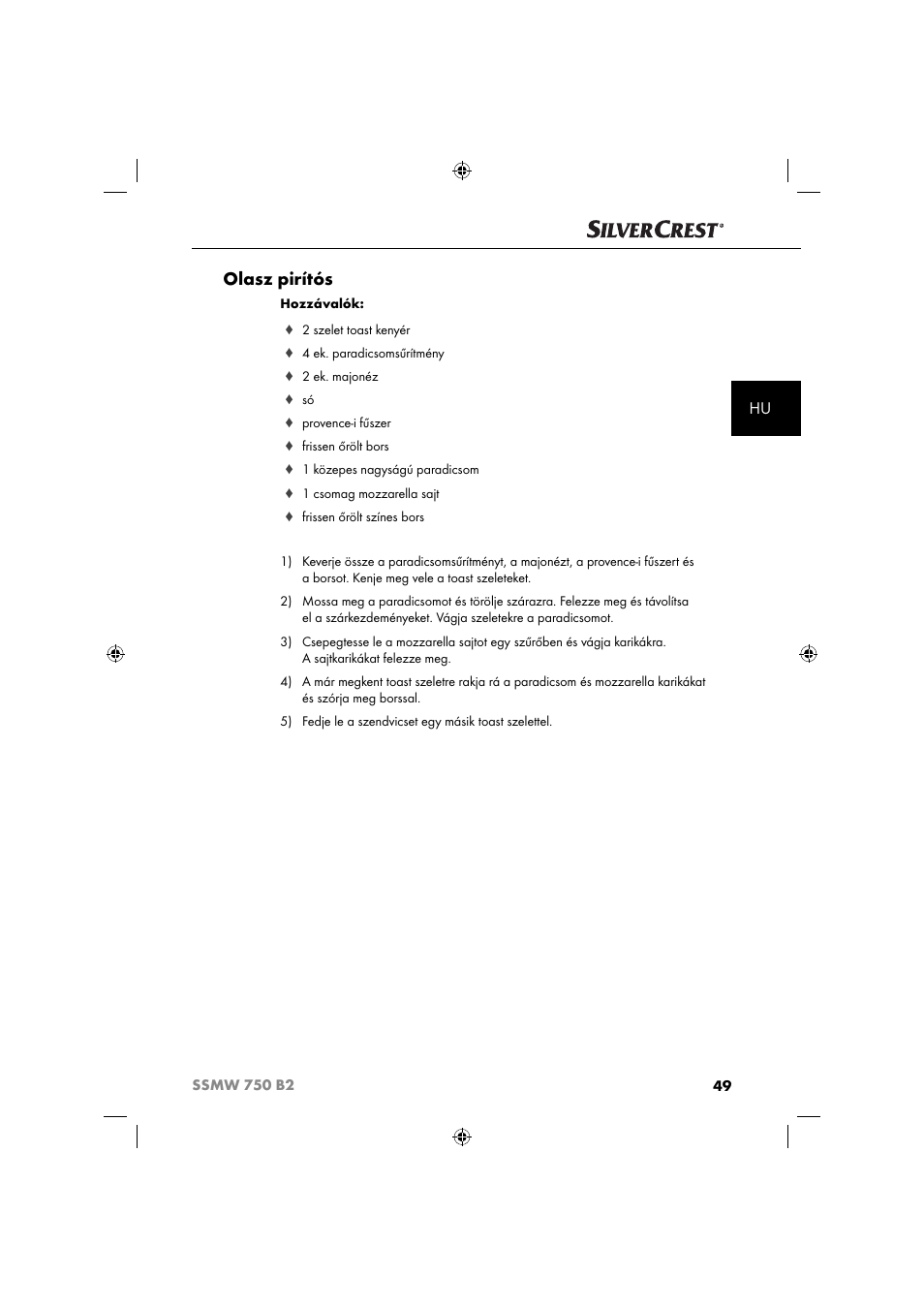Olasz pirítós | Silvercrest SSMW 750 B2 User Manual | Page 52 / 111