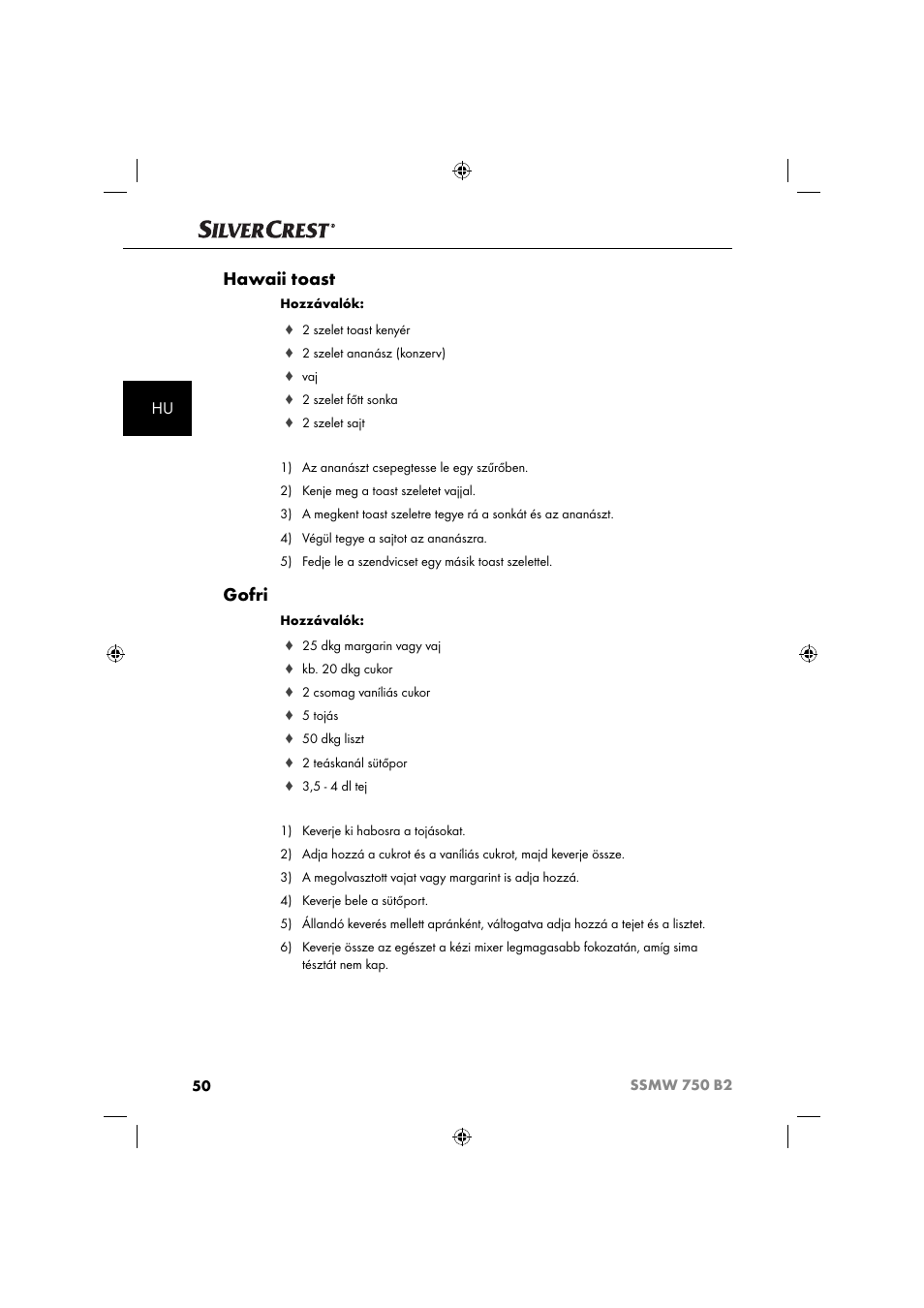 Hawaii toast, Gofri | Silvercrest SSMW 750 B2 User Manual | Page 53 / 111