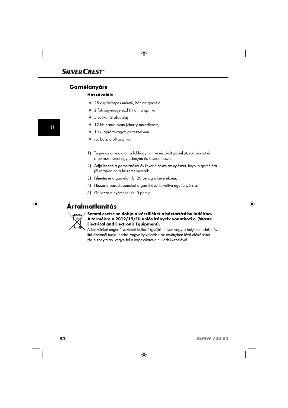 Ártalmatlanítás, Garnélanyárs | Silvercrest SSMW 750 B2 User Manual | Page 55 / 111