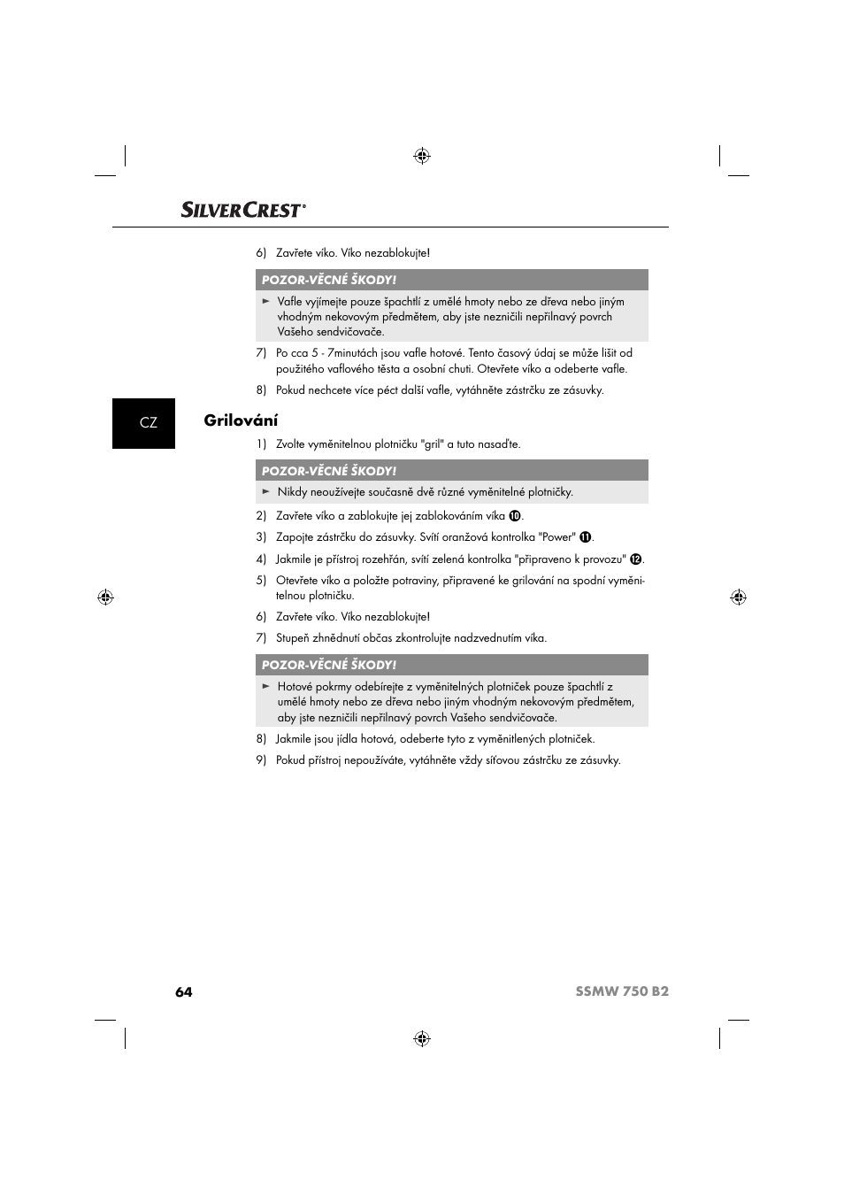 Grilování | Silvercrest SSMW 750 B2 User Manual | Page 67 / 111