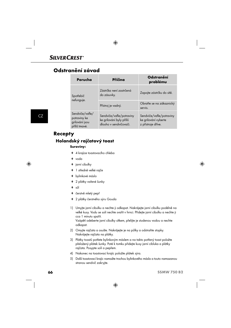 Odstranění závad, Recepty, Holandský rajčatový toast | Silvercrest SSMW 750 B2 User Manual | Page 69 / 111