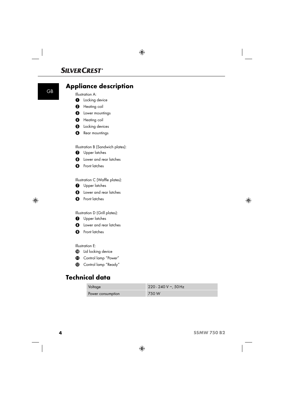 Appliance description, Technical data | Silvercrest SSMW 750 B2 User Manual | Page 7 / 111