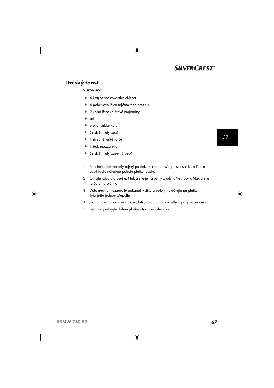 Italský toast | Silvercrest SSMW 750 B2 User Manual | Page 70 / 111