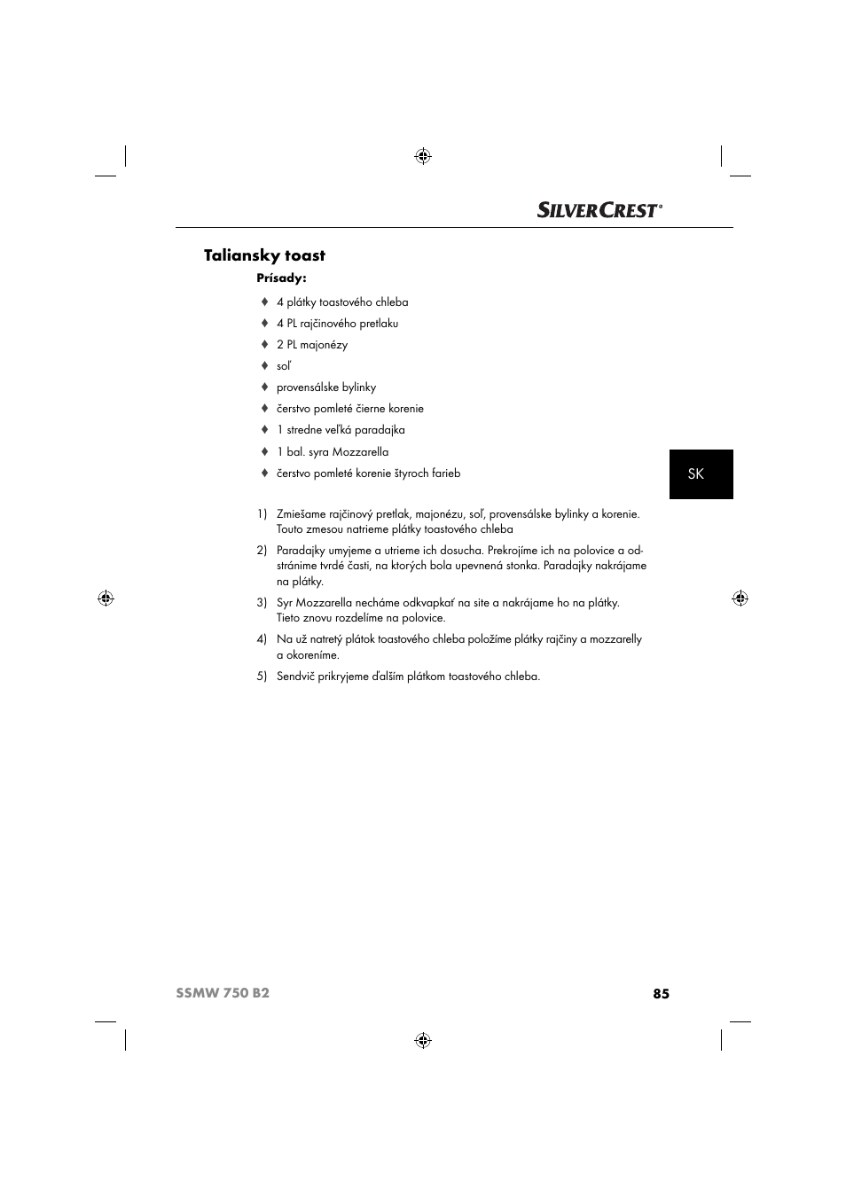 Taliansky toast | Silvercrest SSMW 750 B2 User Manual | Page 88 / 111