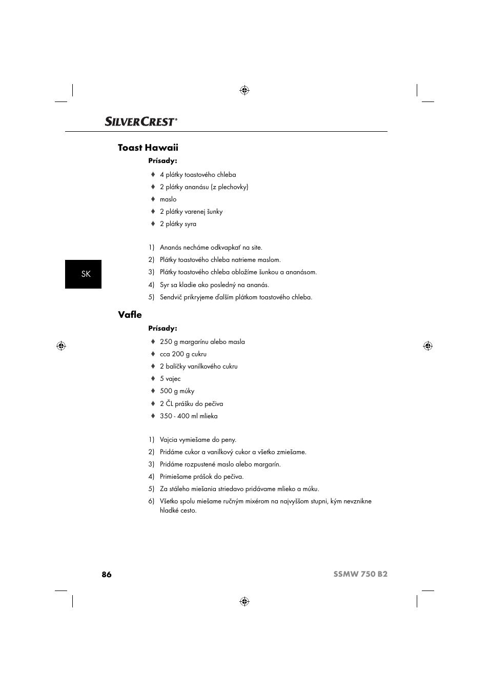 Toast hawaii, Vaﬂ e | Silvercrest SSMW 750 B2 User Manual | Page 89 / 111