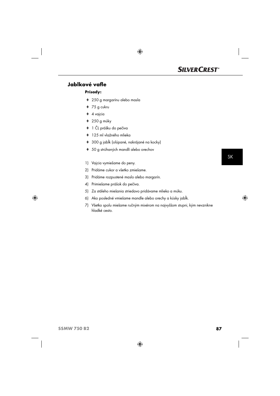 Jablkové vaﬂ e | Silvercrest SSMW 750 B2 User Manual | Page 90 / 111