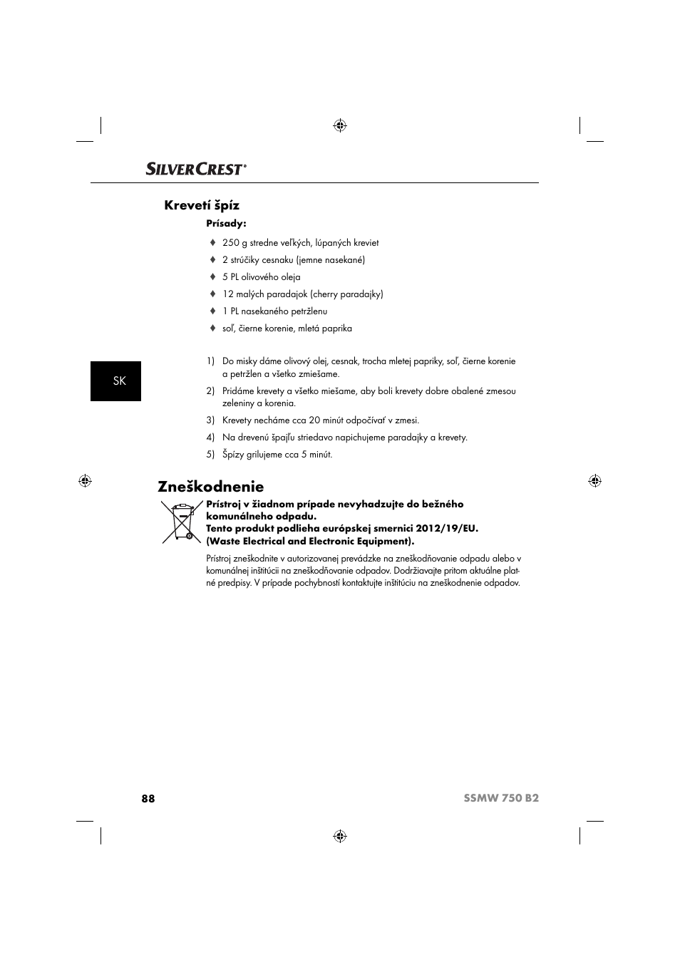 Zneškodnenie, Krevetí špíz | Silvercrest SSMW 750 B2 User Manual | Page 91 / 111