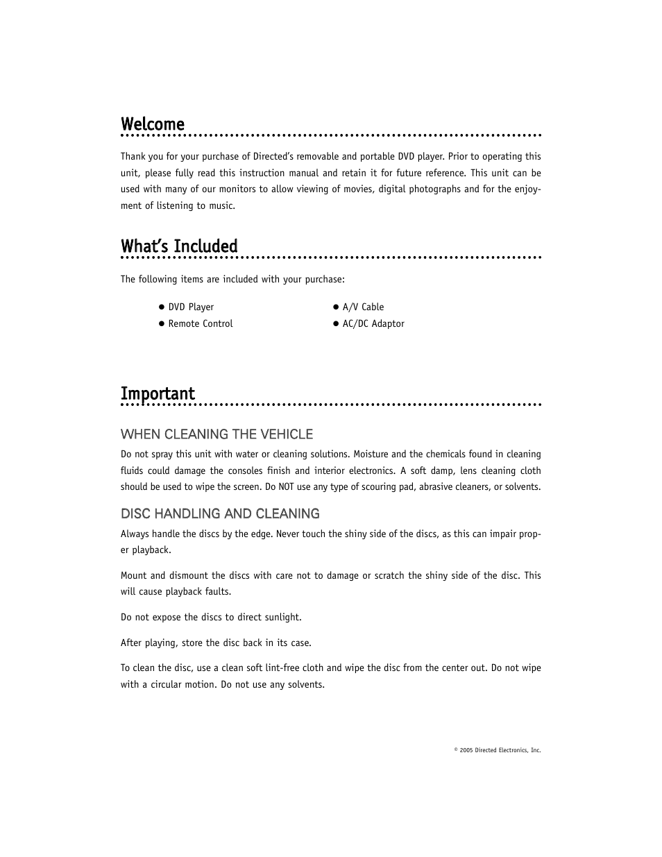 Wweellcco om mee, Wwh haatt’’ss iin nccllu ud deed d, Iim mp po orrttaan ntt | Directed Video DV-POD User Manual | Page 6 / 32