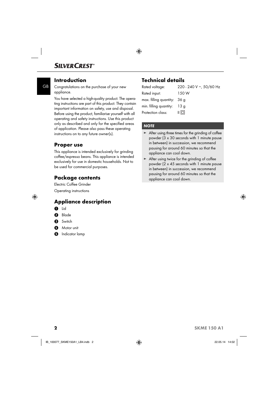 Introduction, Proper use, Package contents | Appliance description, Technical details | Silvercrest SKME 150 A1 User Manual | Page 5 / 51