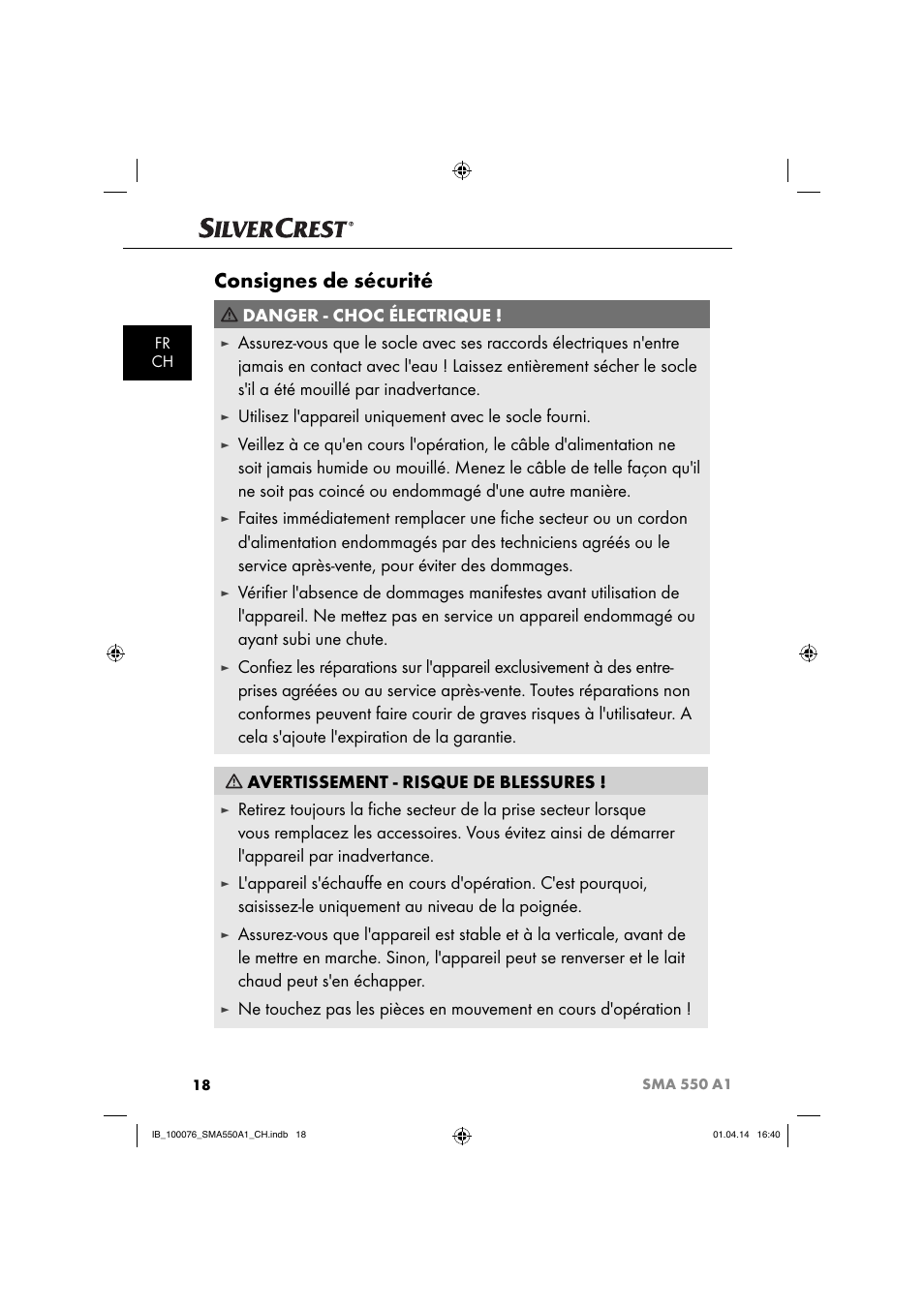 Consignes de sécurité, Danger - choc électrique | Silvercrest SMA 550 A1 User Manual | Page 21 / 59