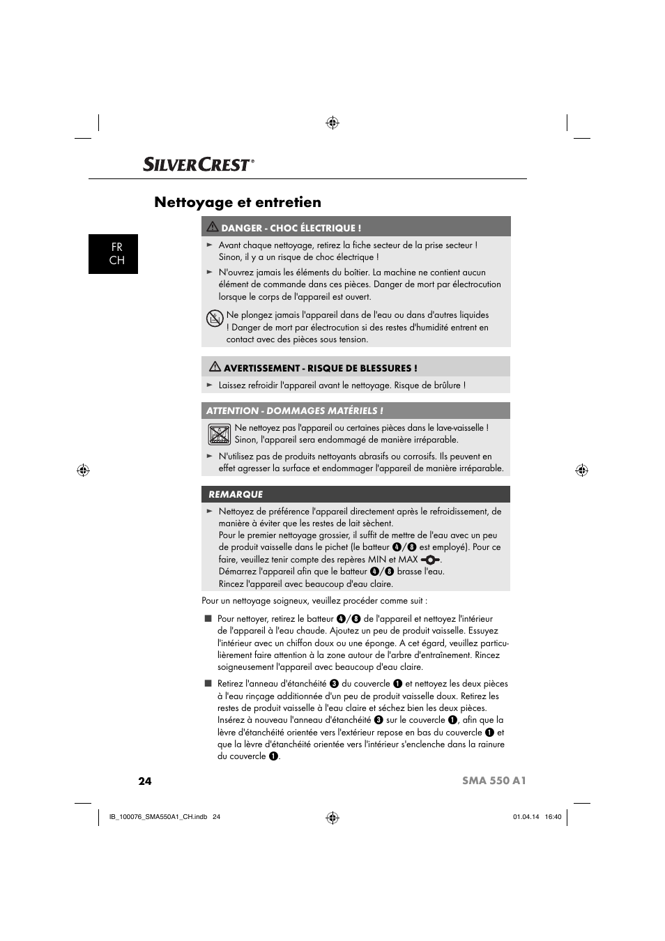 Nettoyage et entretien, Fr ch | Silvercrest SMA 550 A1 User Manual | Page 27 / 59