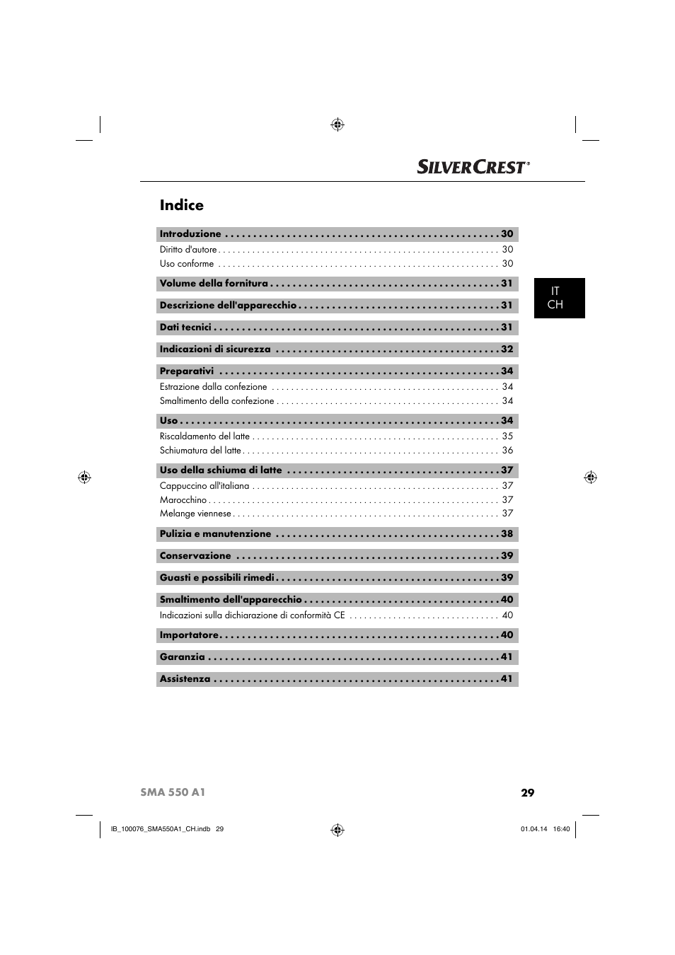 Indice, It ch | Silvercrest SMA 550 A1 User Manual | Page 32 / 59