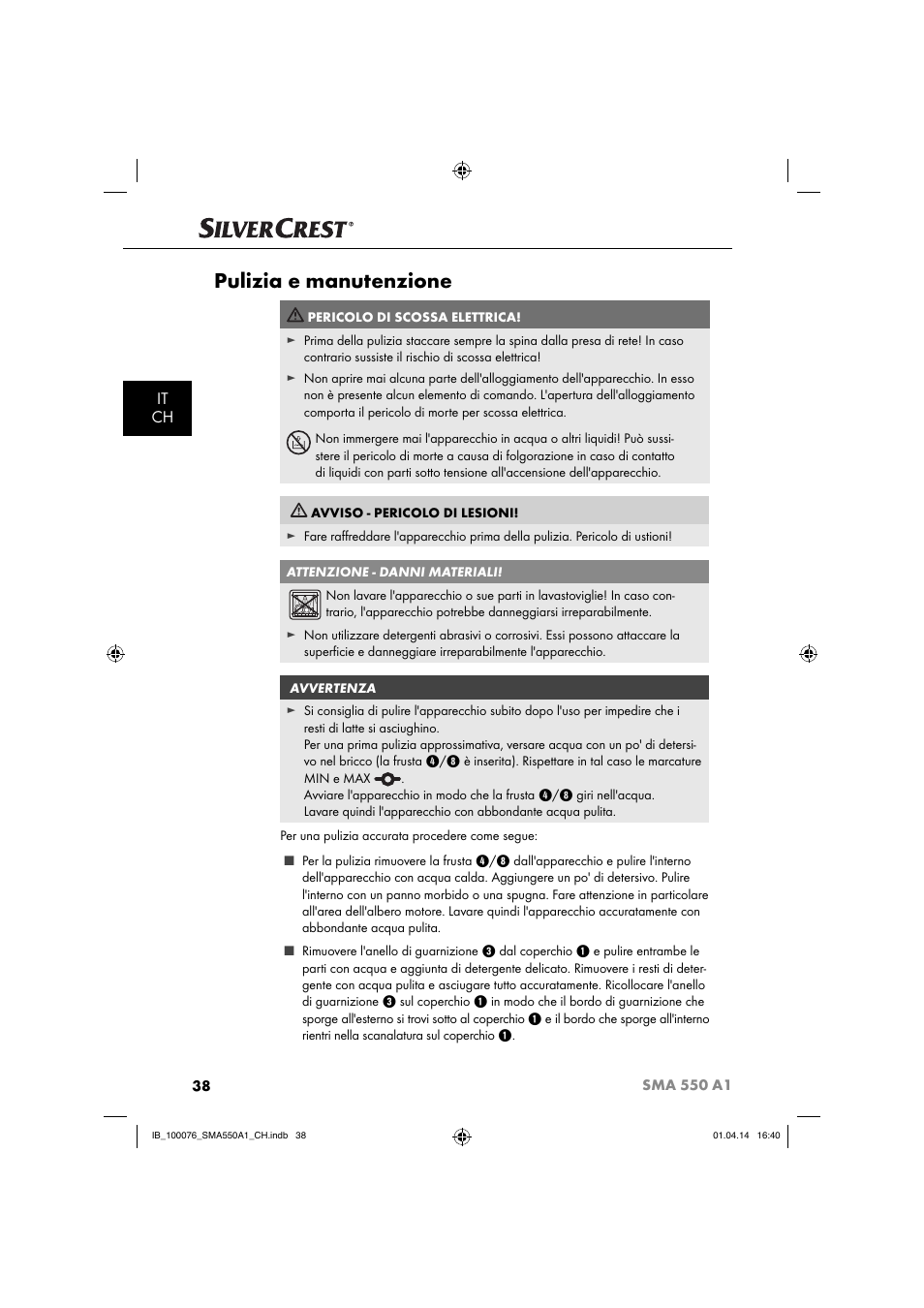 Pulizia e manutenzione, It ch | Silvercrest SMA 550 A1 User Manual | Page 41 / 59