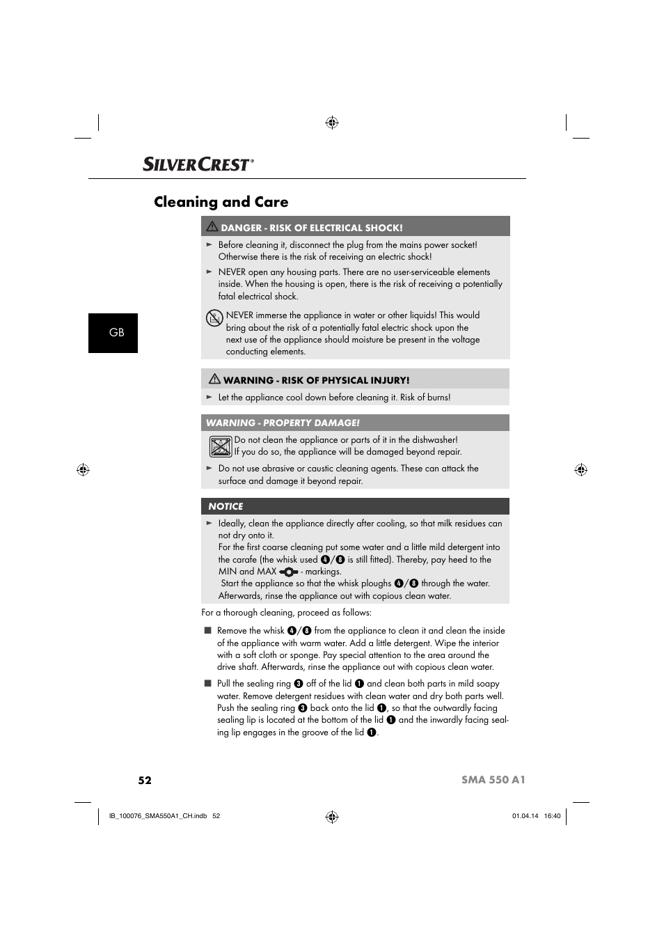 Cleaning and care | Silvercrest SMA 550 A1 User Manual | Page 55 / 59