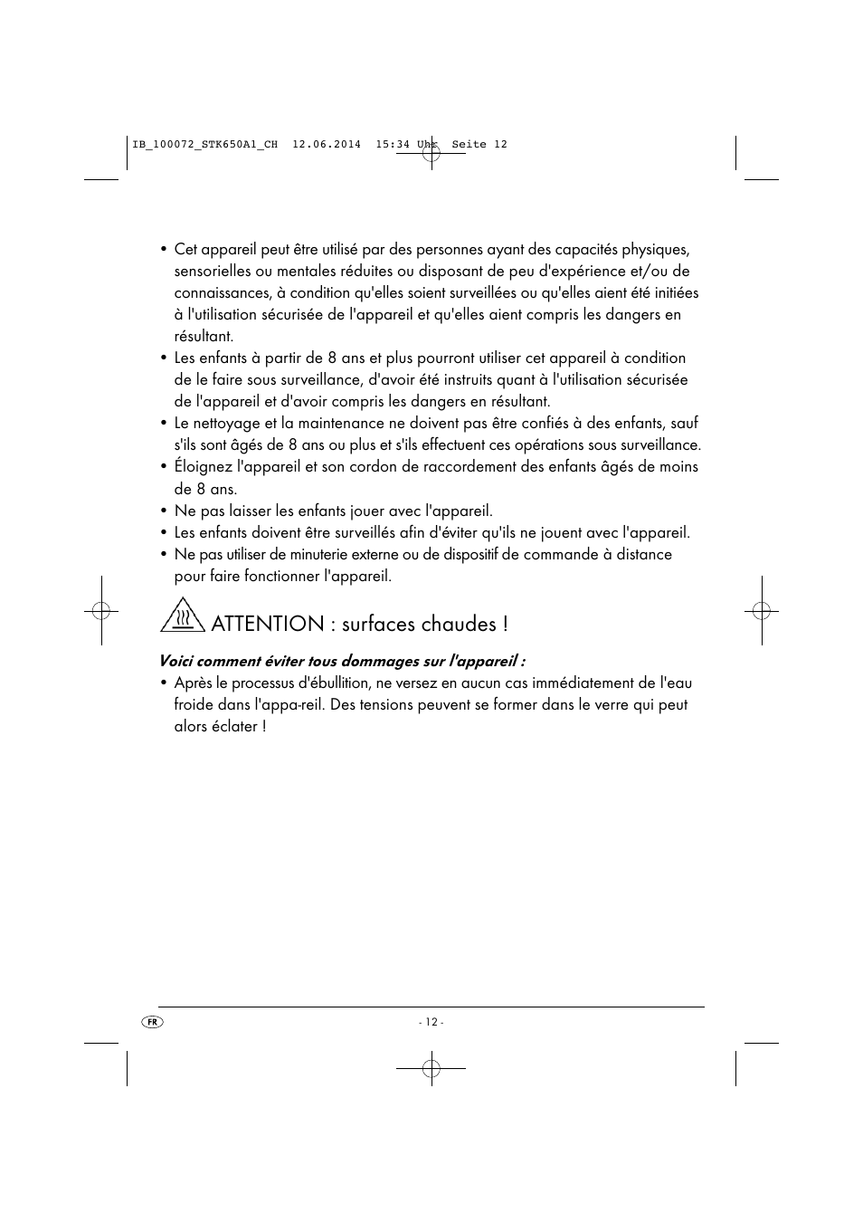 Attention : surfaces chaudes | Silvercrest STK 650 A1 User Manual | Page 15 / 36
