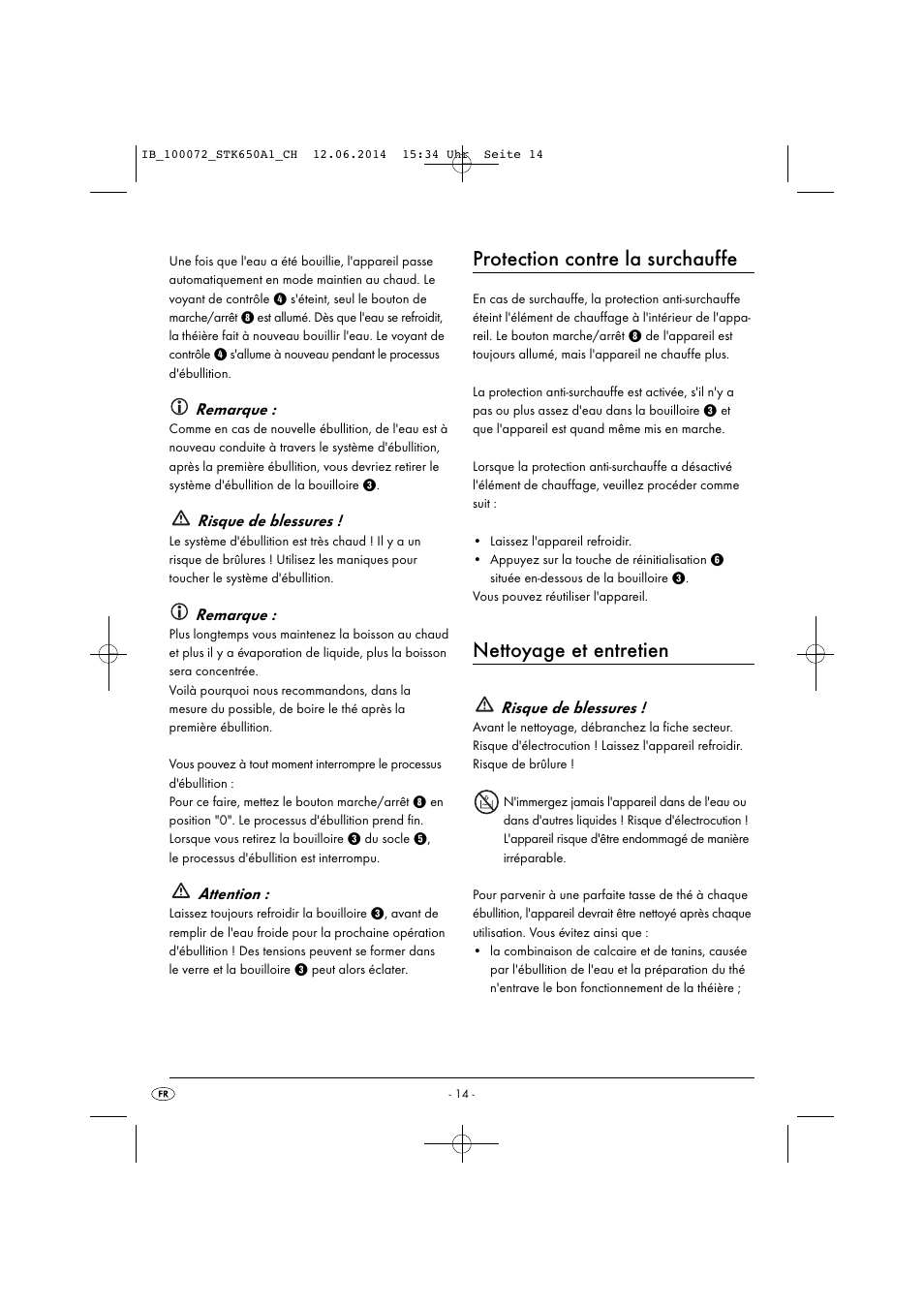 Protection contre la surchauffe, Nettoyage et entretien | Silvercrest STK 650 A1 User Manual | Page 17 / 36