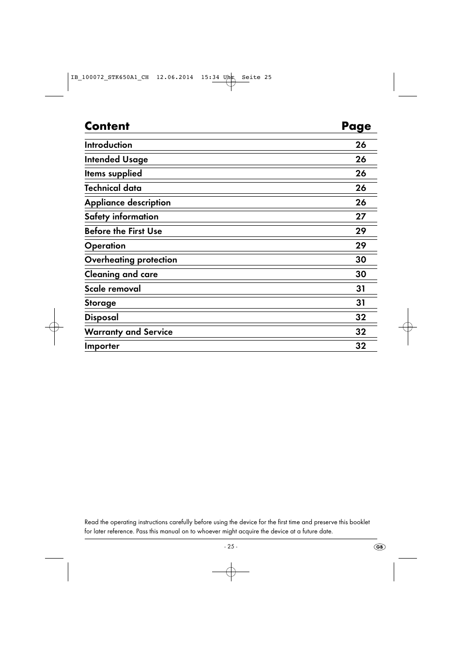 Content page | Silvercrest STK 650 A1 User Manual | Page 28 / 36