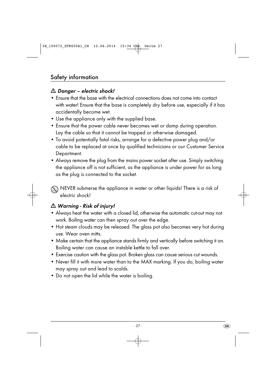 Safety information | Silvercrest STK 650 A1 User Manual | Page 30 / 36