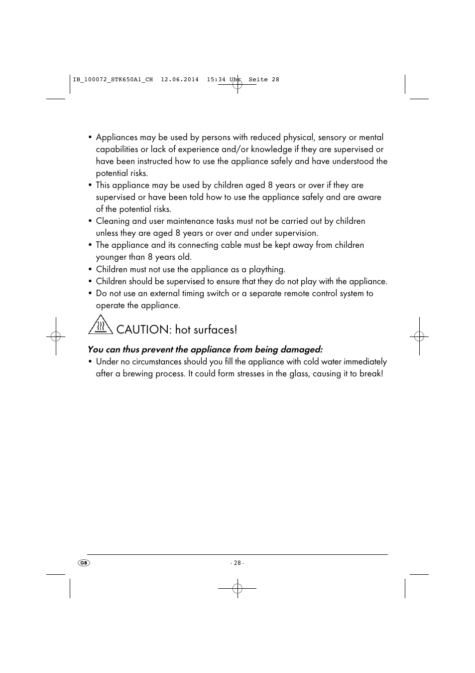 Caution: hot surfaces | Silvercrest STK 650 A1 User Manual | Page 31 / 36