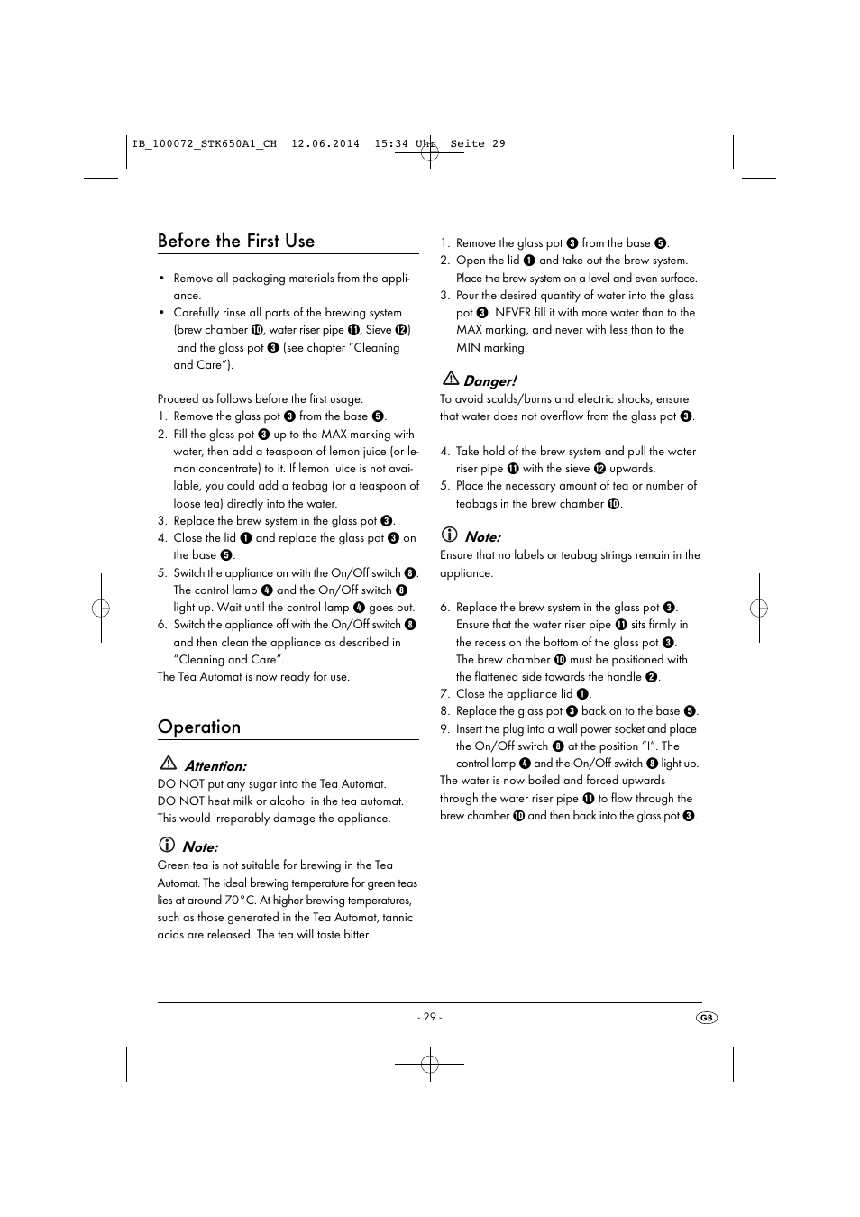 Before the first use, Operation, Attention | Danger | Silvercrest STK 650 A1 User Manual | Page 32 / 36