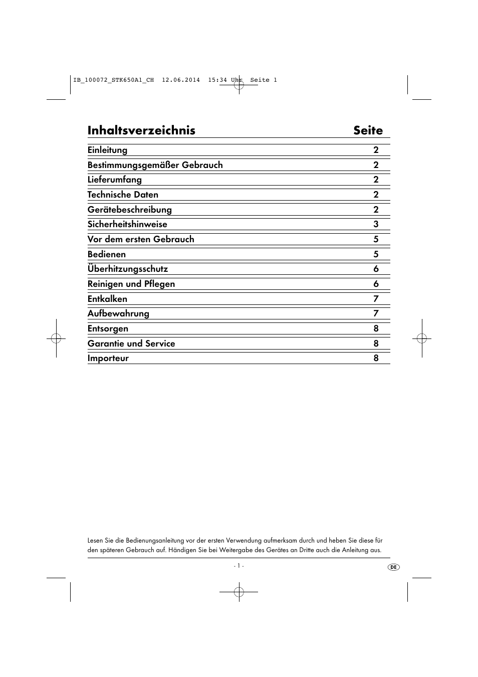 Inhaltsverzeichnis seite | Silvercrest STK 650 A1 User Manual | Page 4 / 36