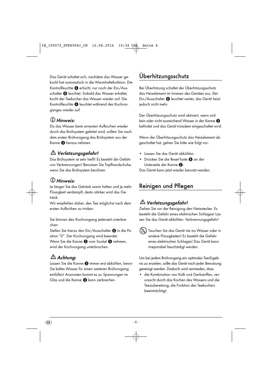 Überhitzungsschutz, Reinigen und pflegen | Silvercrest STK 650 A1 User Manual | Page 9 / 36