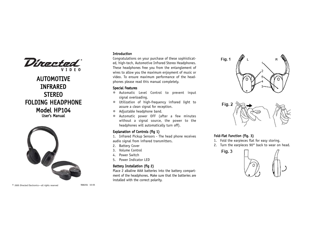 Directed Electronics HP104 User Manual | 2 pages