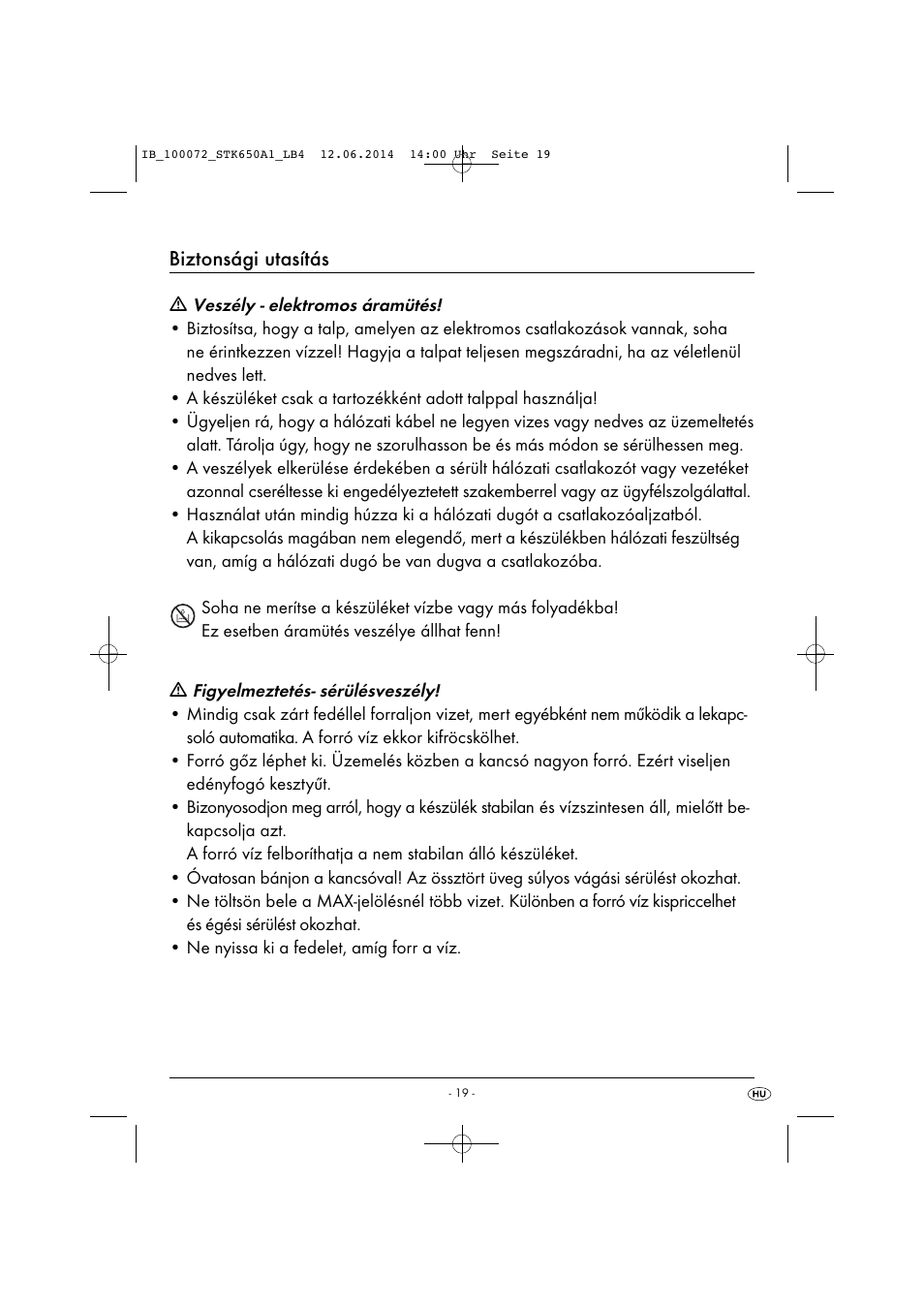 Biztonsági utasítás | Silvercrest STK 650 A1 User Manual | Page 22 / 52