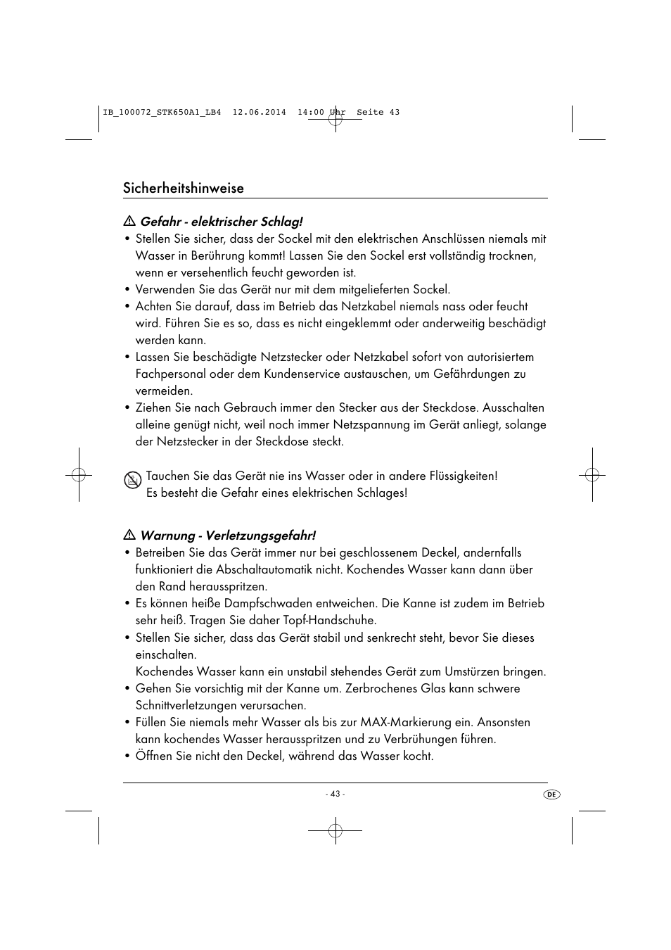 Sicherheitshinweise | Silvercrest STK 650 A1 User Manual | Page 46 / 52