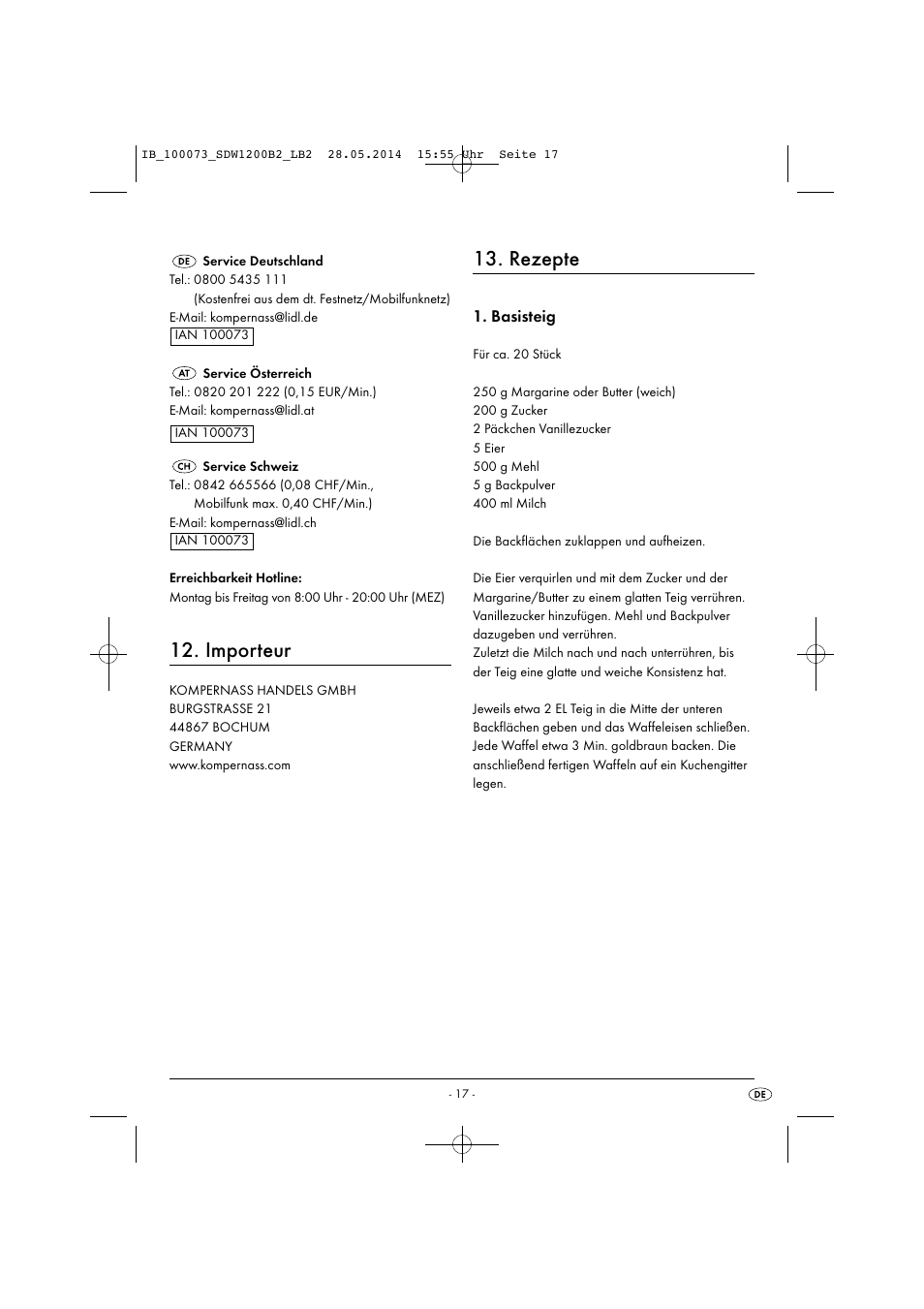 Importeur, Rezepte, Basisteig | Silvercrest SDW 1200 B2 User Manual | Page 20 / 33