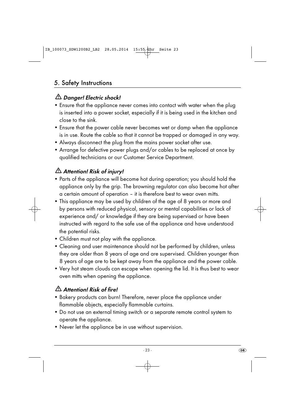 Safety instructions | Silvercrest SDW 1200 B2 User Manual | Page 26 / 33